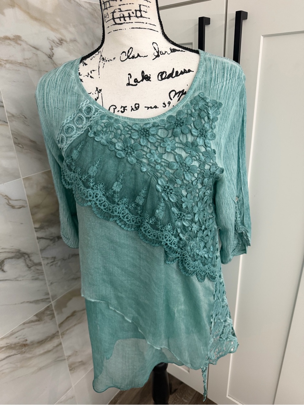 Women's Fratelli Teal Lacey Appliqué Tunic Top Fairy Romantic Sz M